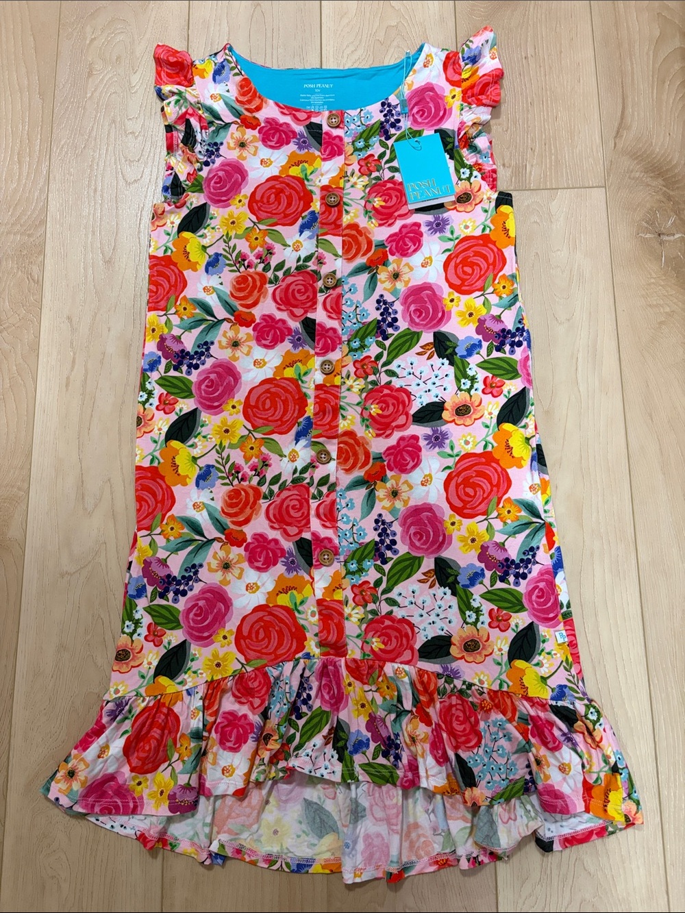 Posh Peanut ‘Petra’ Floral Bamboo Blend Hi-Low Ruffle Dress, sz 10
